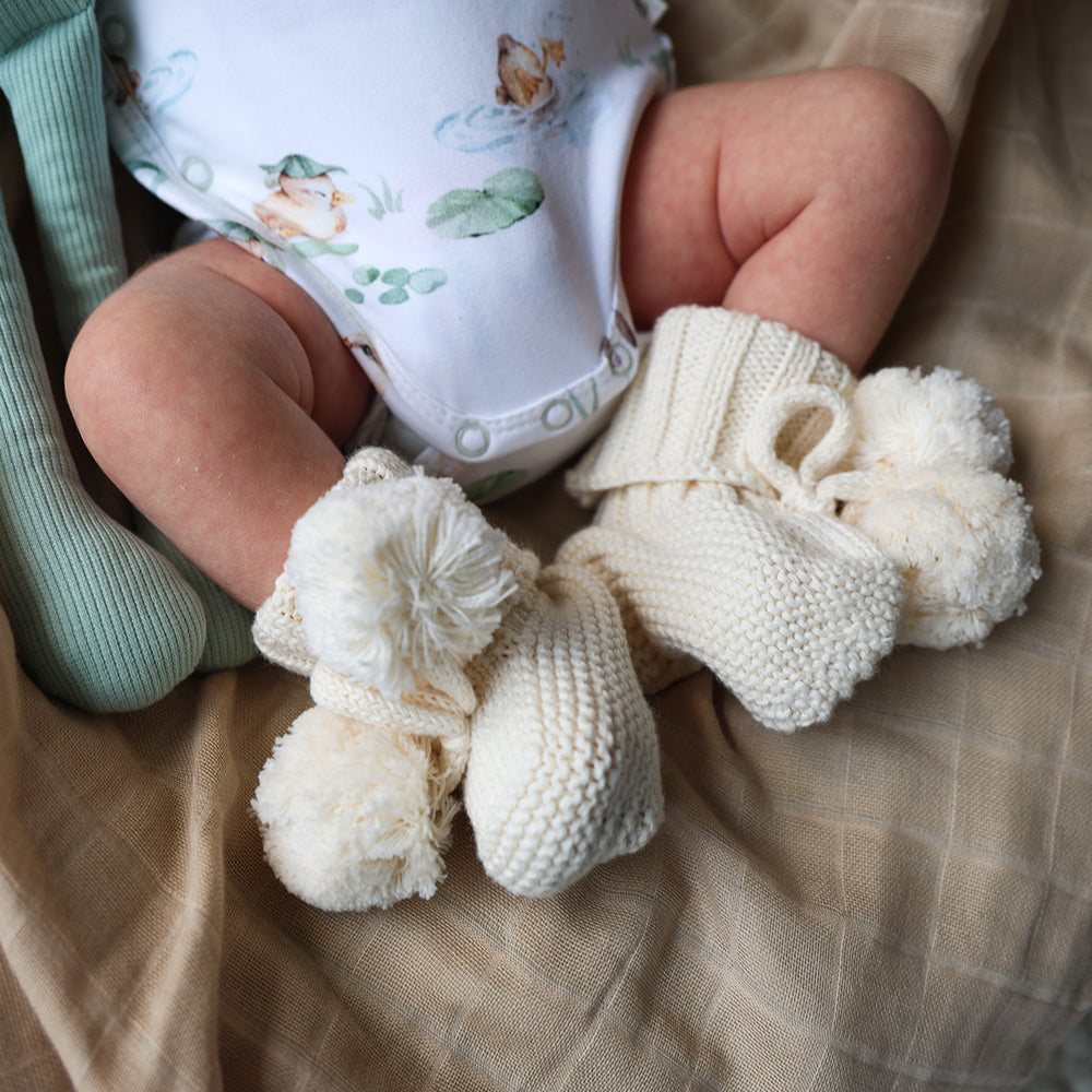 Cream Organic Cotton Knit Booties - View 1