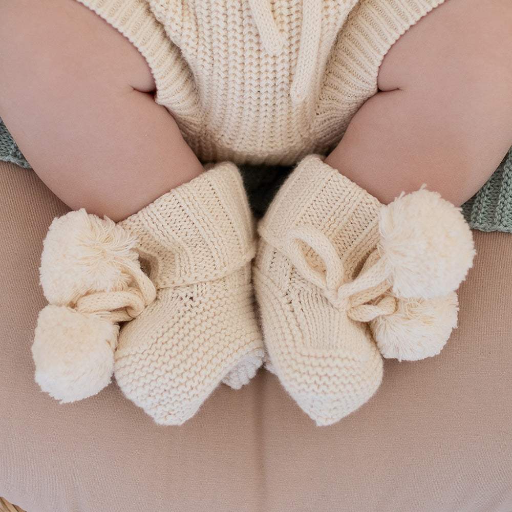 Cream Organic Cotton Knit Booties - View 4