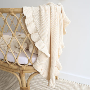 Cream Ruffle Knit Organic Baby Blanket | Snuggle Hunny