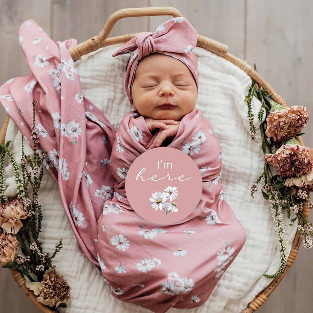 Daisy Organic Baby Jersey Swaddle Wrap Topknot Set Snuggle Hunny