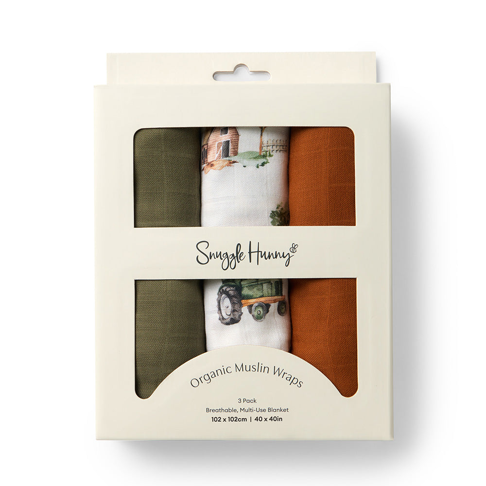Large Organic Muslin Wraps 3 Pack - Diggers/Olive/Bronze - View 1