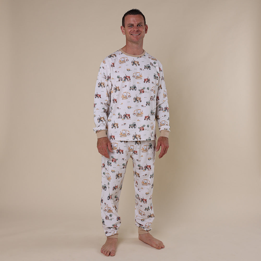 Diggers Tractors Organic Mens Long Sleeve PJ Set Snuggle Hunny