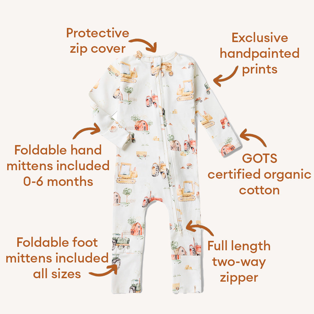Diggers & Tractors Organic Snugglesuit Convertible Romper - View 4