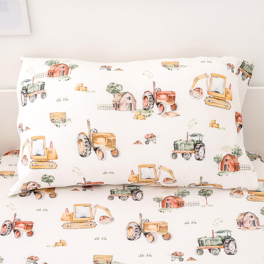 Diggers & Tractors Organic Cotton Single Pillowcase - View 1