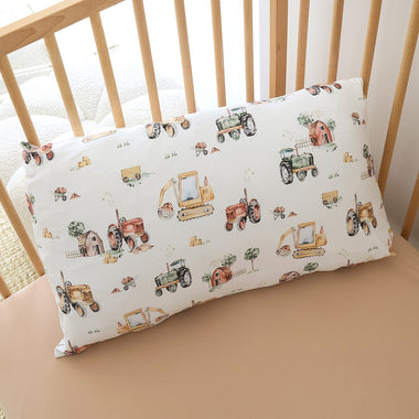Diggers & Tractors Organic Cotton Toddler Pillowcase | Snuggle Hunny