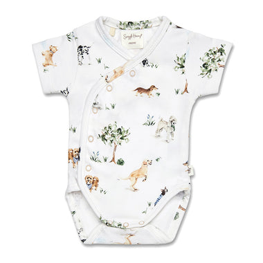 Dog Park Short Sleeve Organic Kimono Bodysuit | Snuggle Hunny