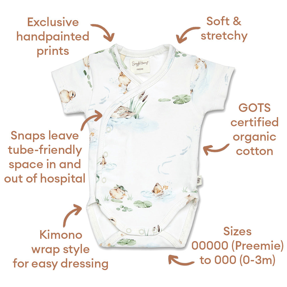 Duck Pond Short Sleeve Organic Kimono Bodysuit - View 5