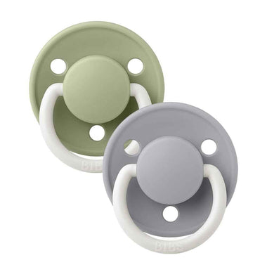 BIBS De Lux Silicone Night Glow Dummy 2 Pack - Sage/ Cloud-Snuggle Hunny