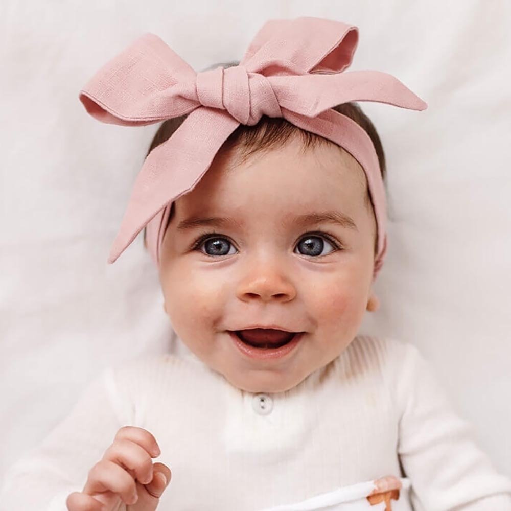 Dusty Pink Pre-Tied Linen Bow - Baby & Toddler - View 1