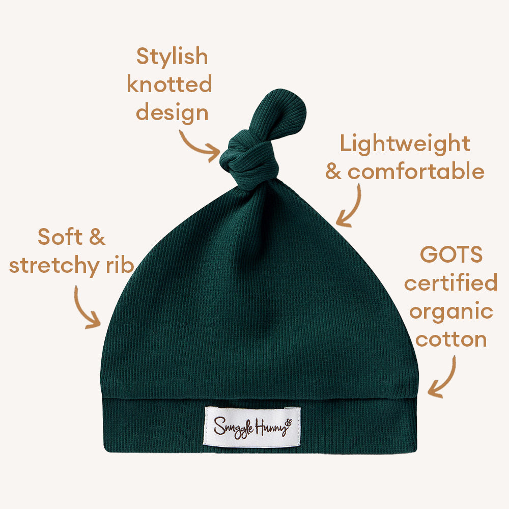 Emerald Ribbed Organic Knotted Beanie - View 4