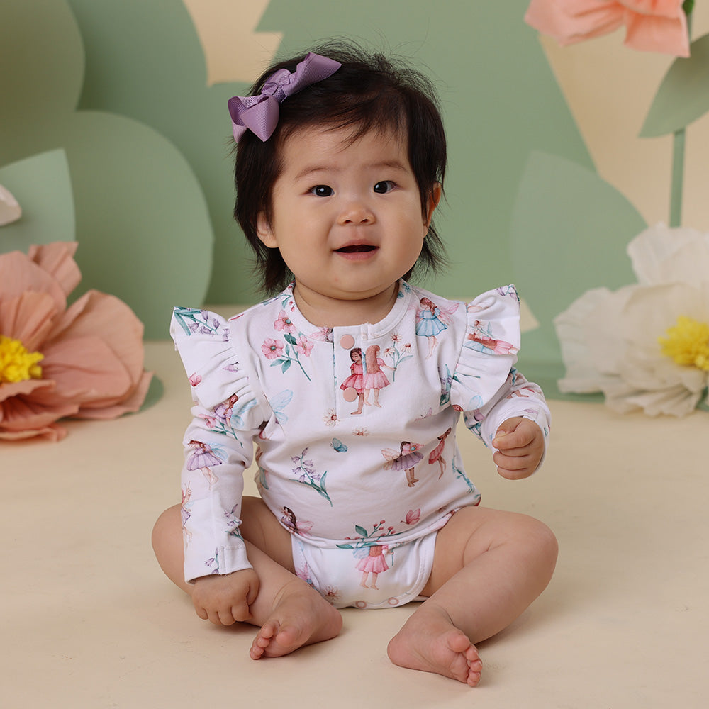 Fairy Garden Long Sleeve Organic Bodysuit with Frill - View 1