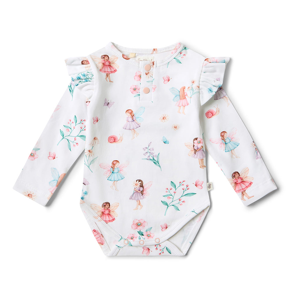 Fairy Garden Long Sleeve Organic Bodysuit with Frill - View 2