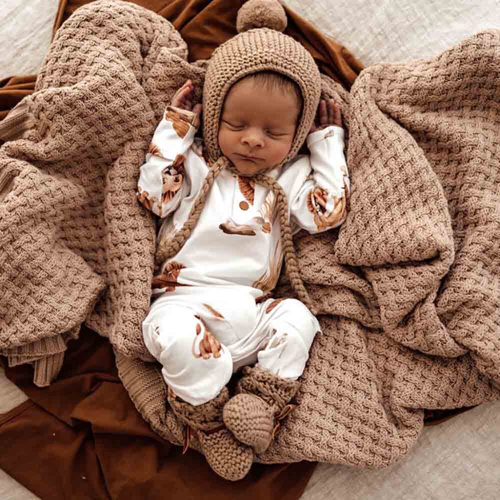 Fawn Merino Wool Baby Bonnet & Booties