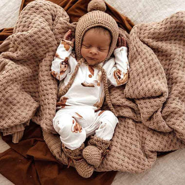 Fawn Merino Wool Bonnet & Booties-Snuggle Hunny