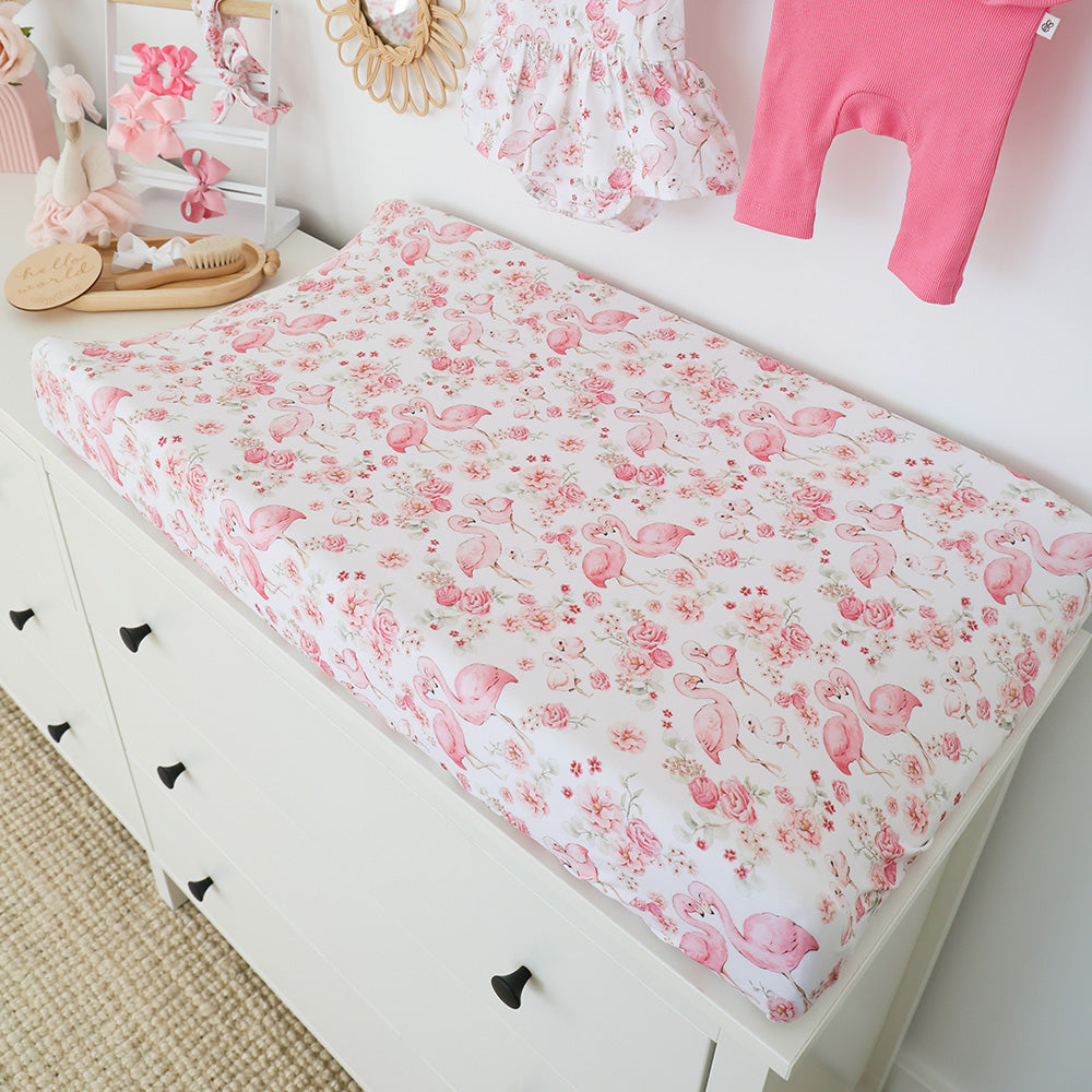 Flamingos Organic Bassinet Sheet / Change Pad Cover - View 3