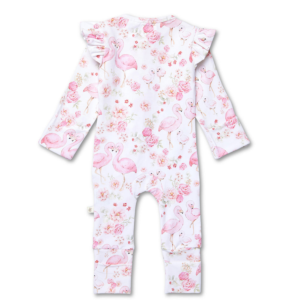 Flamingos Organic Snugglesuit Convertible Romper with Frill - View 7
