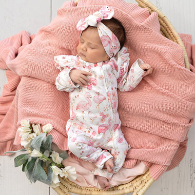 Flamingos Organic Snugglesuit Convertible Romper with Frill | Snuggle Hunny