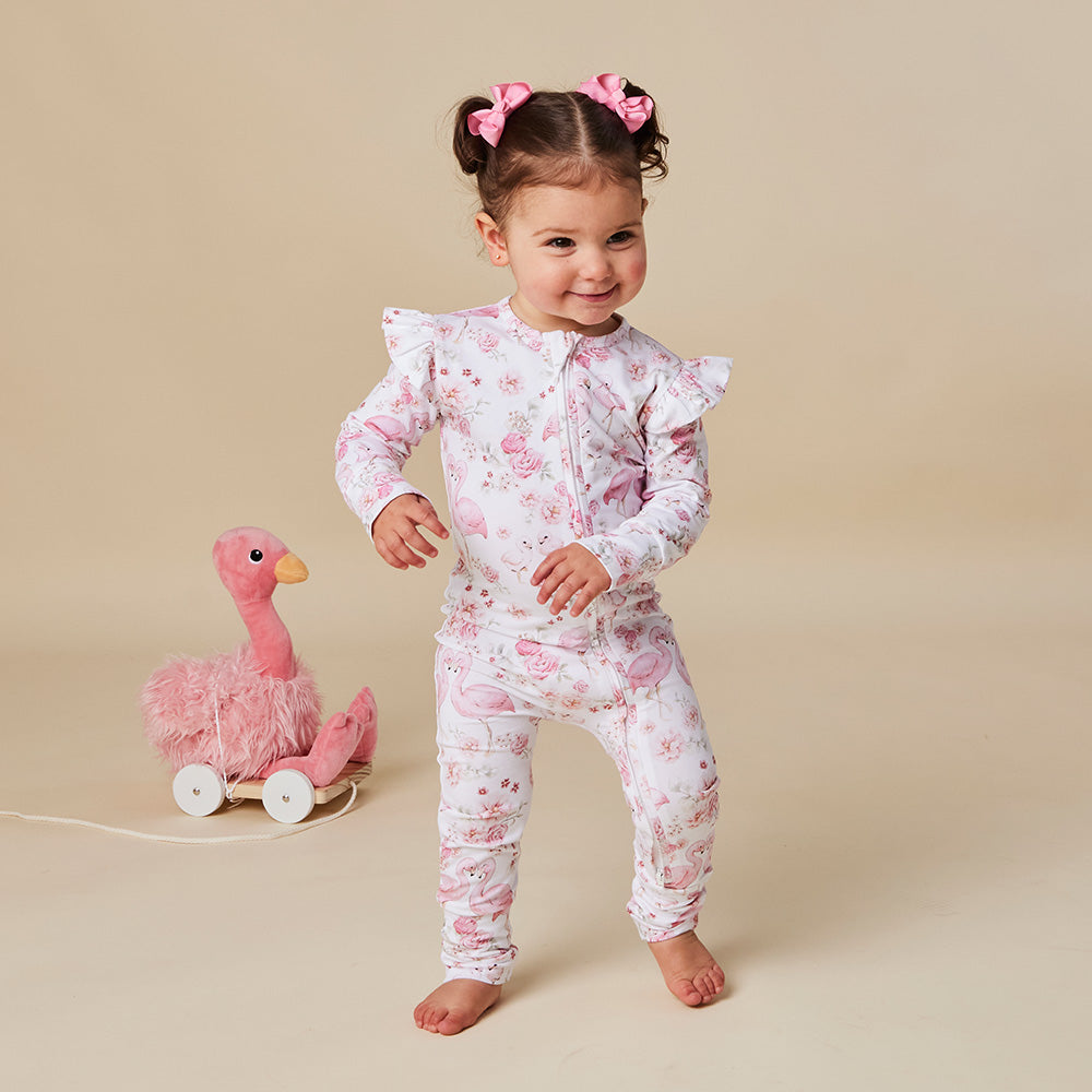 Flamingos Organic Snugglesuit Convertible Romper with Frill - View 3