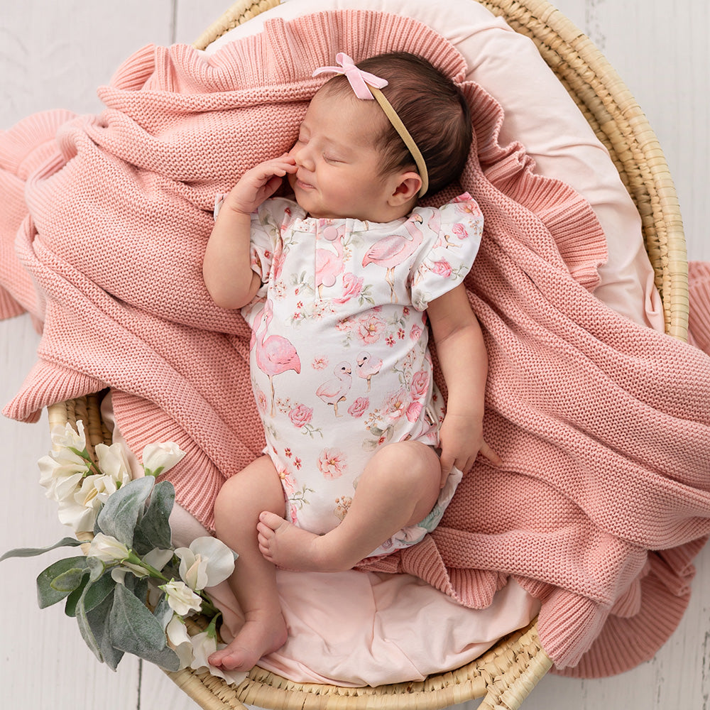 Flamingos Short Sleeve Organic Bodysuit with Frill - View 14