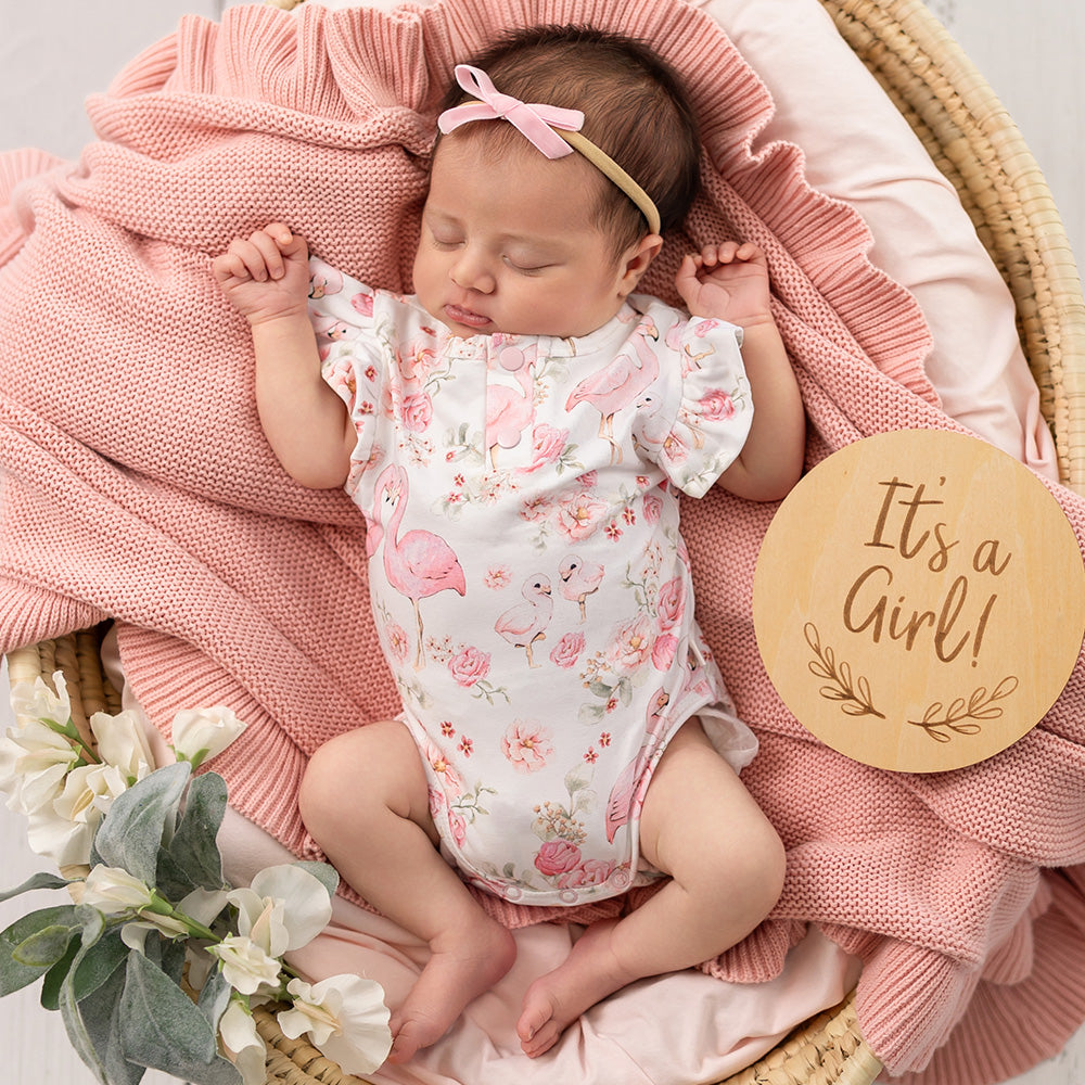 Flamingos Short Sleeve Organic Bodysuit with Frill - View 9