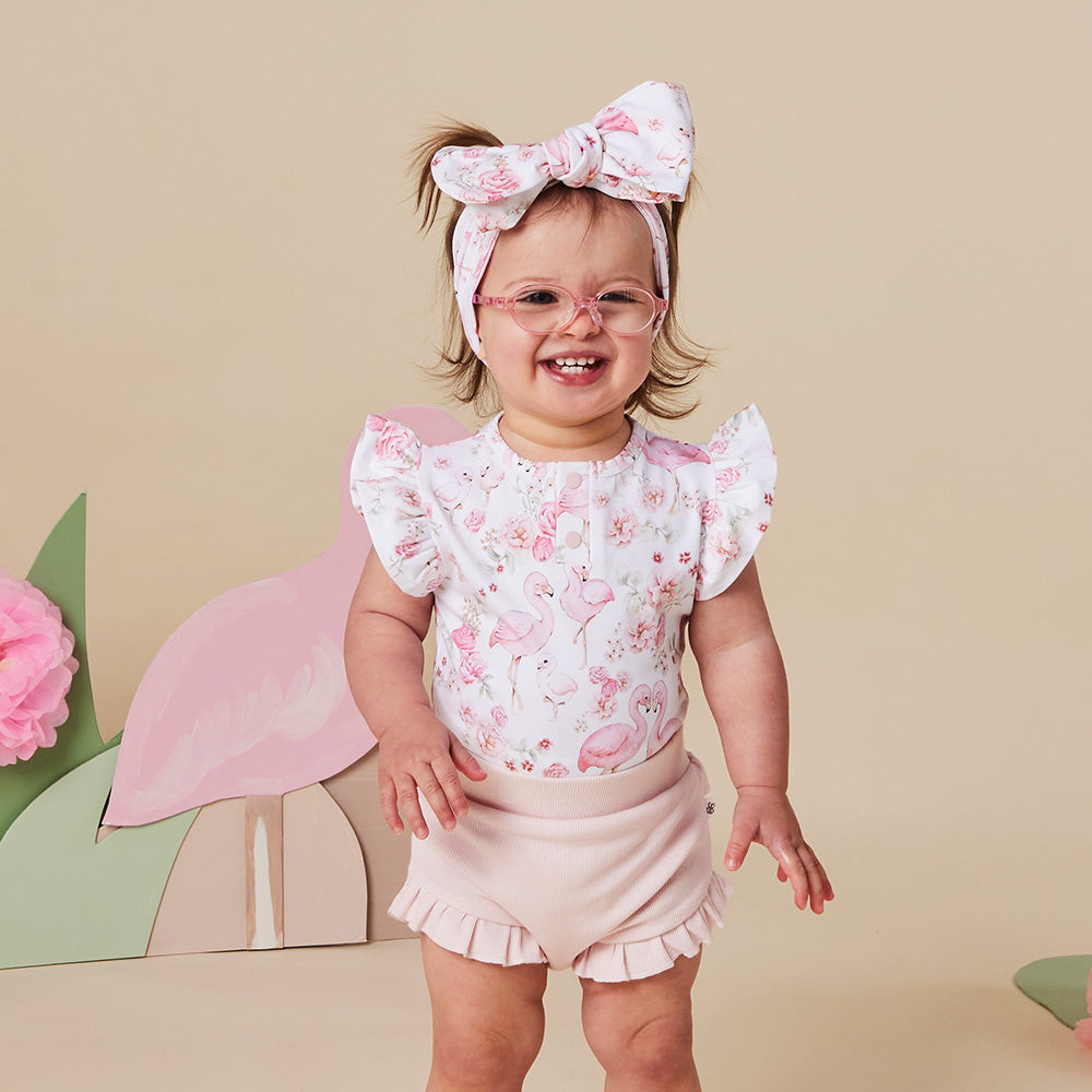 Flamingos Short Sleeve Organic Bodysuit with Frill - View 5