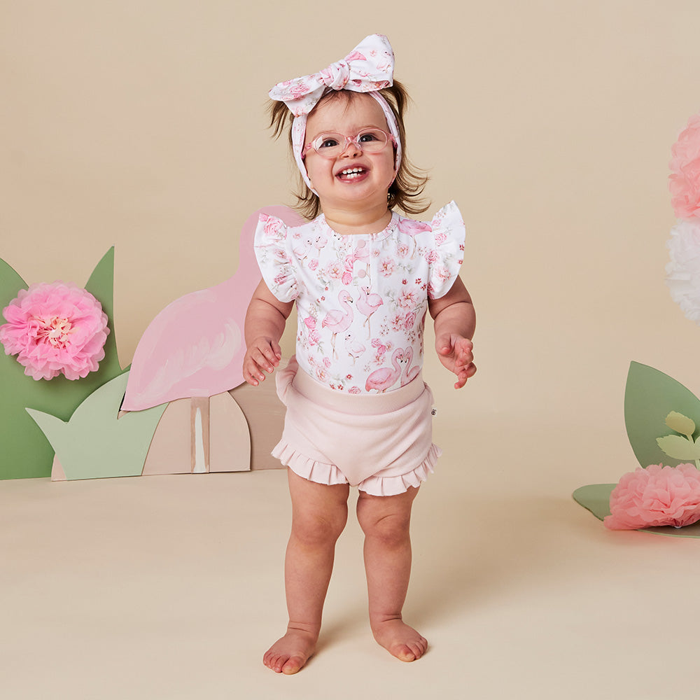 Flamingos Short Sleeve Organic Bodysuit with Frill - View 7