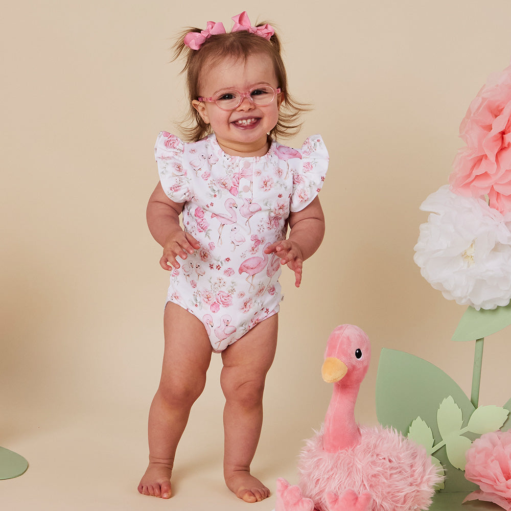 Flamingos Short Sleeve Organic Bodysuit with Frill - View 13