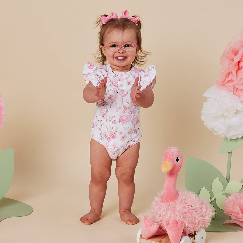 Flamingos Short Sleeve Organic Bodysuit with Frill - View 12