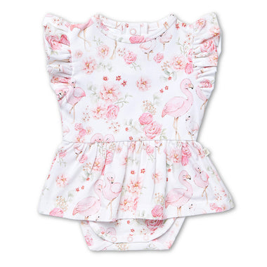 Flamingos Short Sleeve Organic Dress | Snuggle Hunny