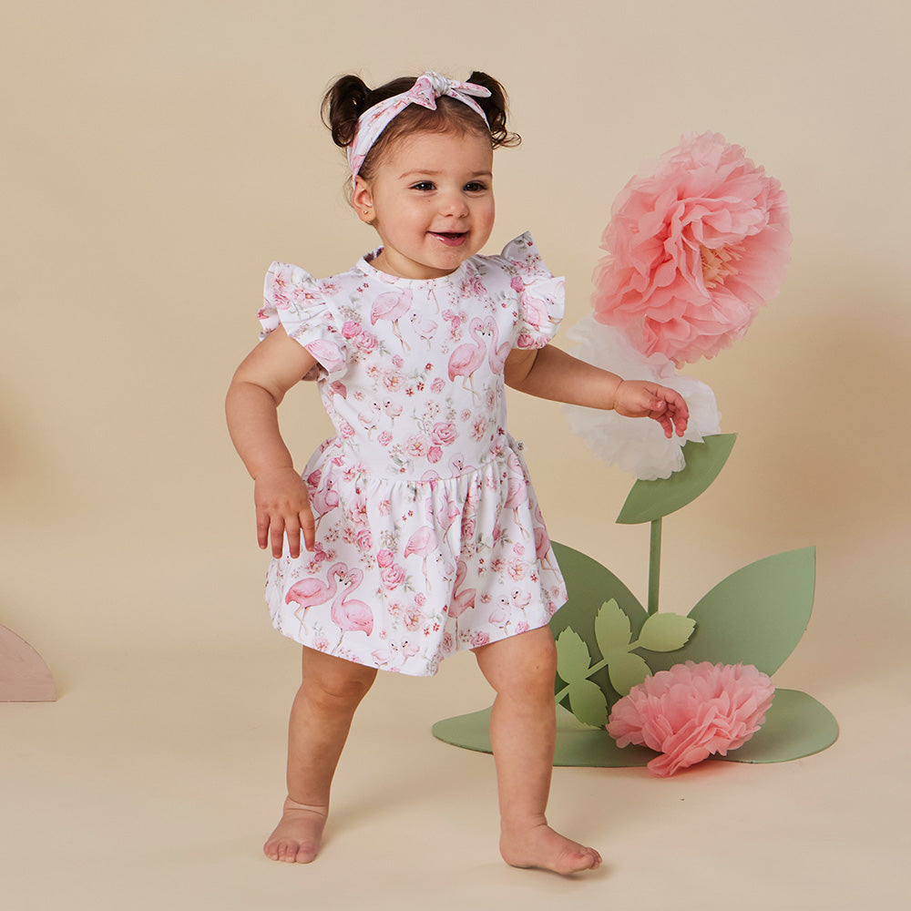 Flamingos Short Sleeve Organic Dress - View 1