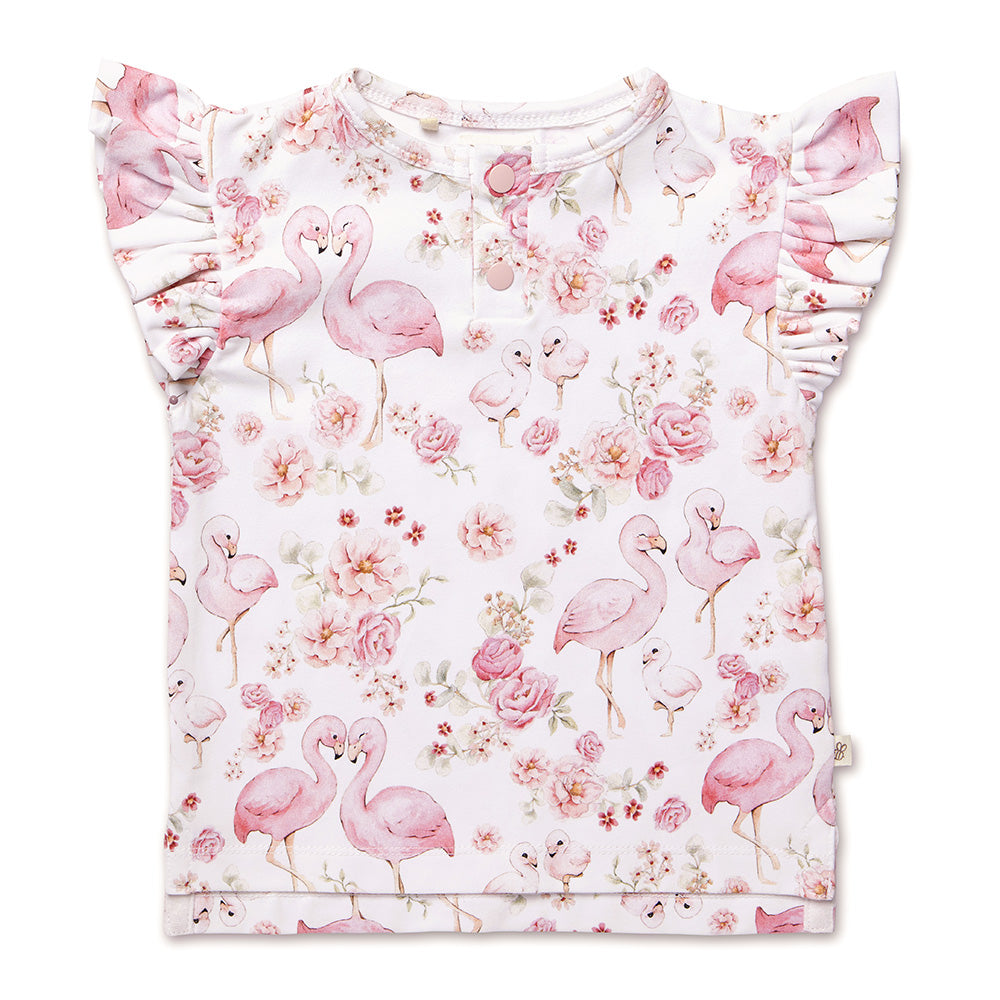 Flamingos Organic Short Sleeve Top with Frill - View 2