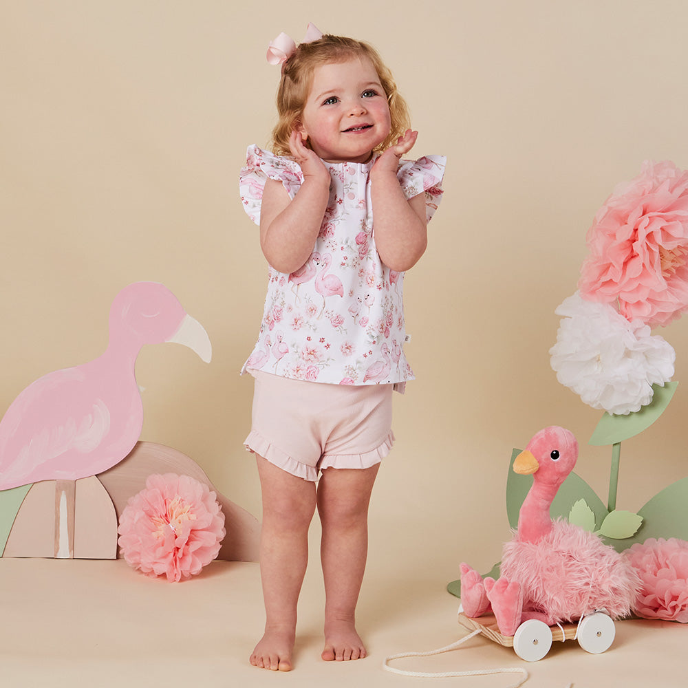 Flamingos Organic Short Sleeve Top with Frill - View 3