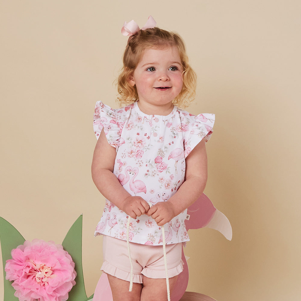 Flamingos Organic Short Sleeve Top with Frill - View 7