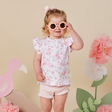 Flamingos Organic Short Sleeve Top with Frill | Snuggle Hunny