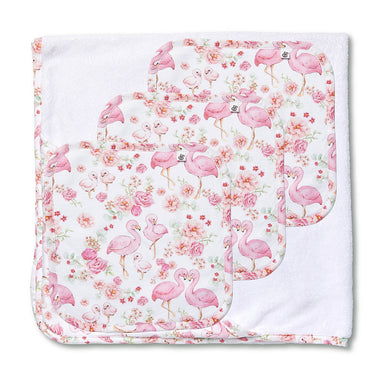 Flamingos Organic Baby Towel & Wash Cloth Set | Snuggle Hunny