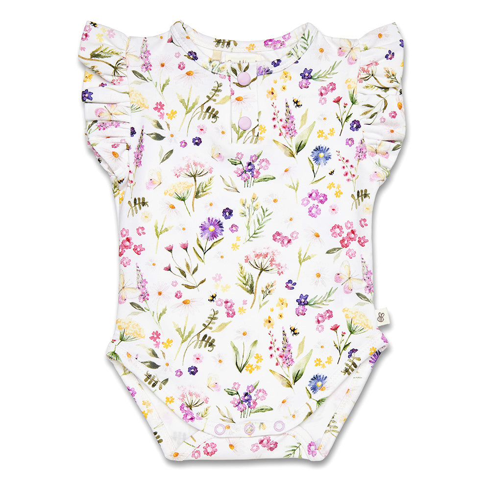 Gracie Short Sleeve Organic Bodysuit with Frill - View 2