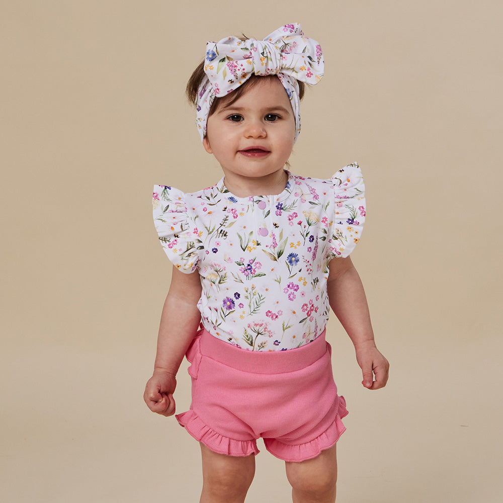 Gracie Short Sleeve Organic Bodysuit with Frill - View 1