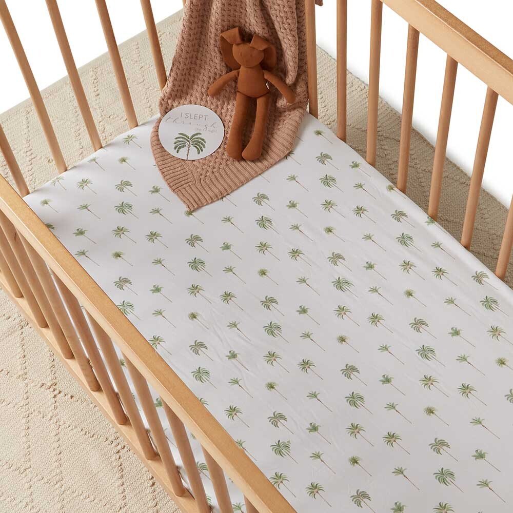 Green Palm Organic Fitted Baby Cot Sheet Snuggle Hunny