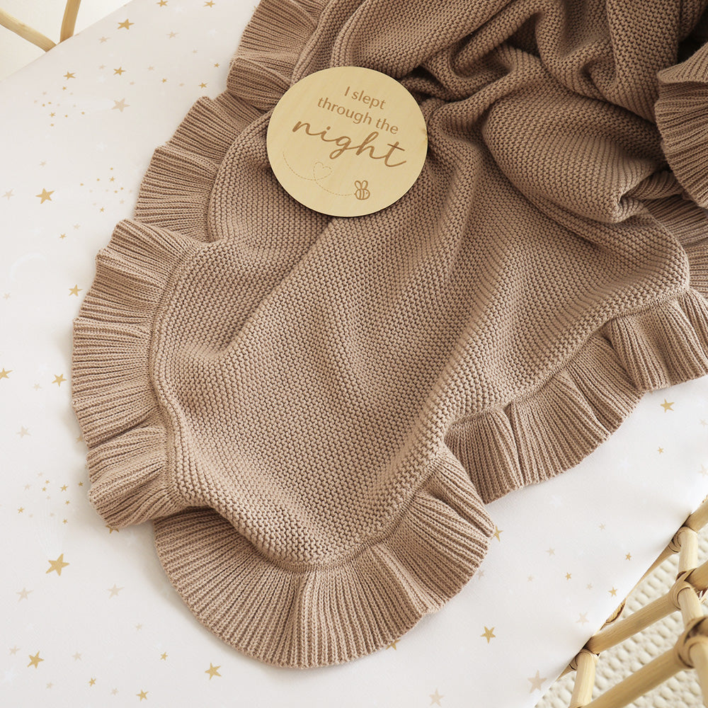 Hazelnut Ruffle Knit Organic Baby Blanket - View 3