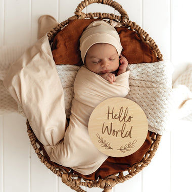 Hello World Large Wooden Milestone Card | Snuggle Hunny