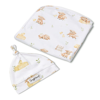 Highland Cows Organic Jersey Wrap & Beanie Set | Snuggle Hunny