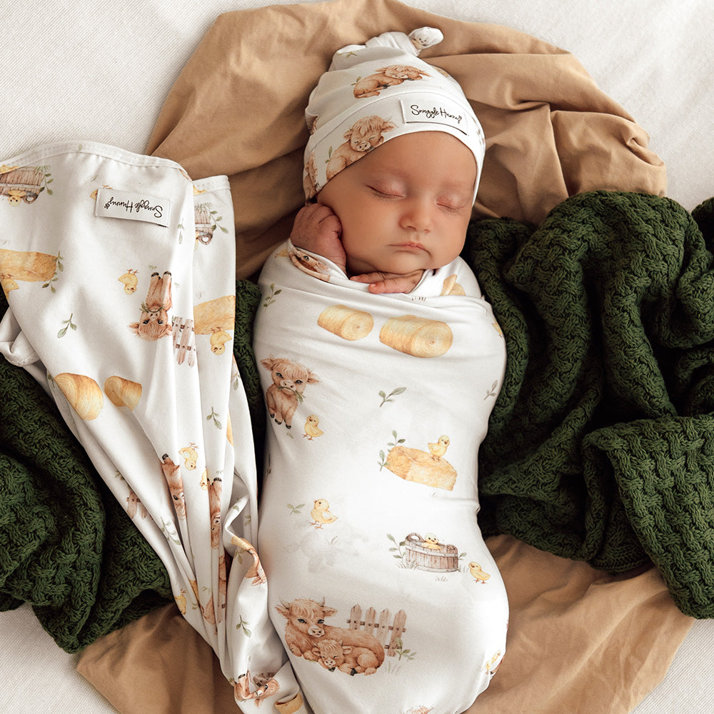 Highland Cows Organic Jersey Wrap & Beanie Set - View 5