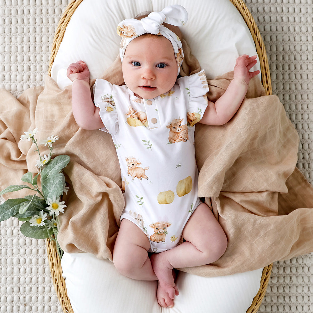 Highland Cows Short Sleeve Organic Bodysuit with Frill - View 1