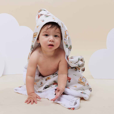 Hooded Towel - Diggers & Tractors Organic Hooded Baby Towel