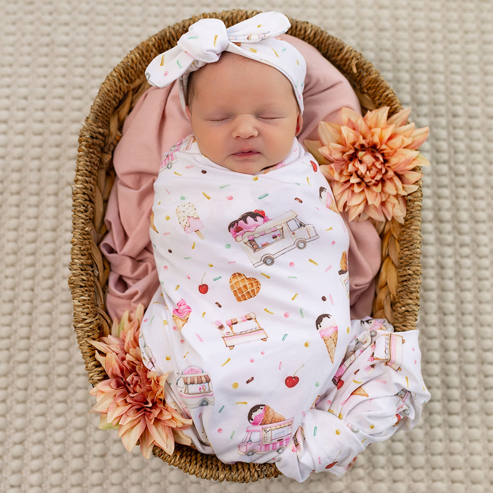 Ice Creams Organic Jersey Wrap & Topknot Set - View 6
