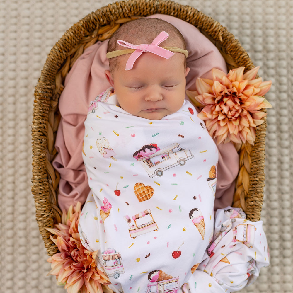 Ice Creams Organic Jersey Wrap & Topknot Set - View 3