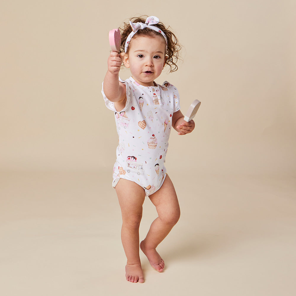 Ice Creams Short Sleeve Organic Bodysuit with Frill - View 8