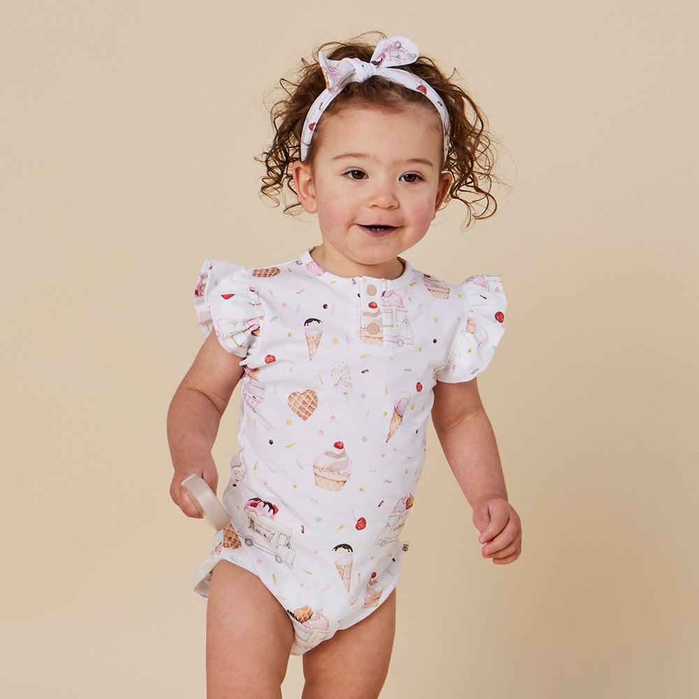 Ice Creams Short Sleeve Organic Bodysuit with Frill - View 4
