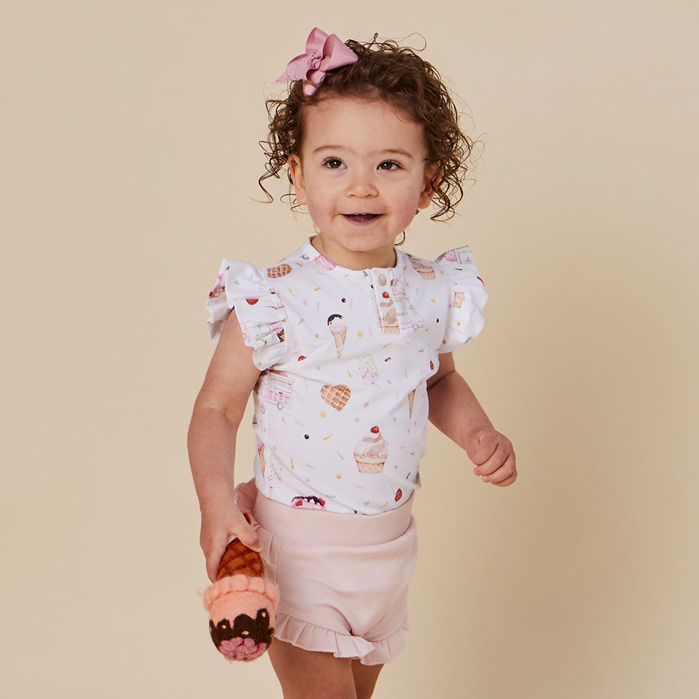 Ice Creams Short Sleeve Organic Bodysuit with Frill - View 12