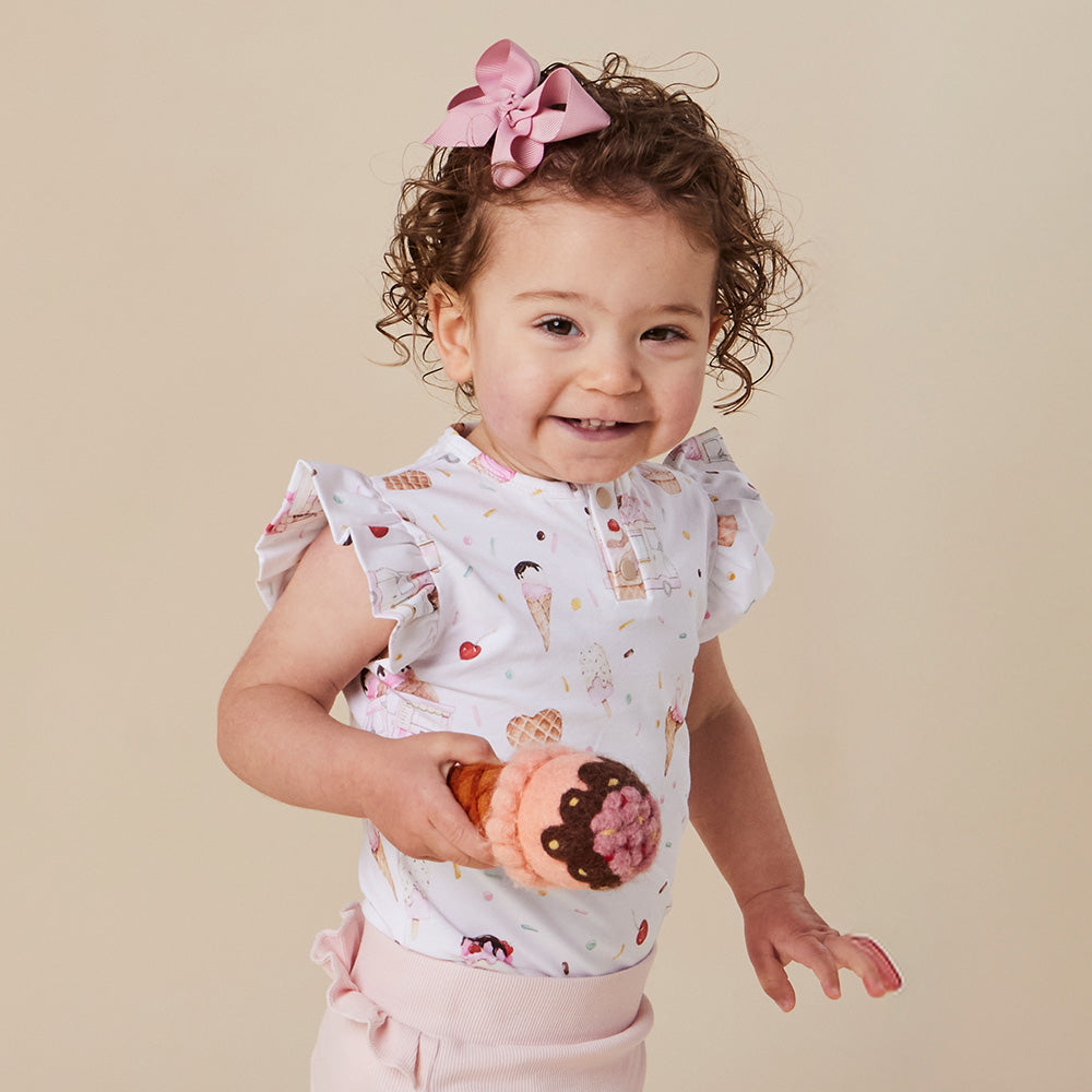 Ice Creams Short Sleeve Organic Bodysuit with Frill - View 13